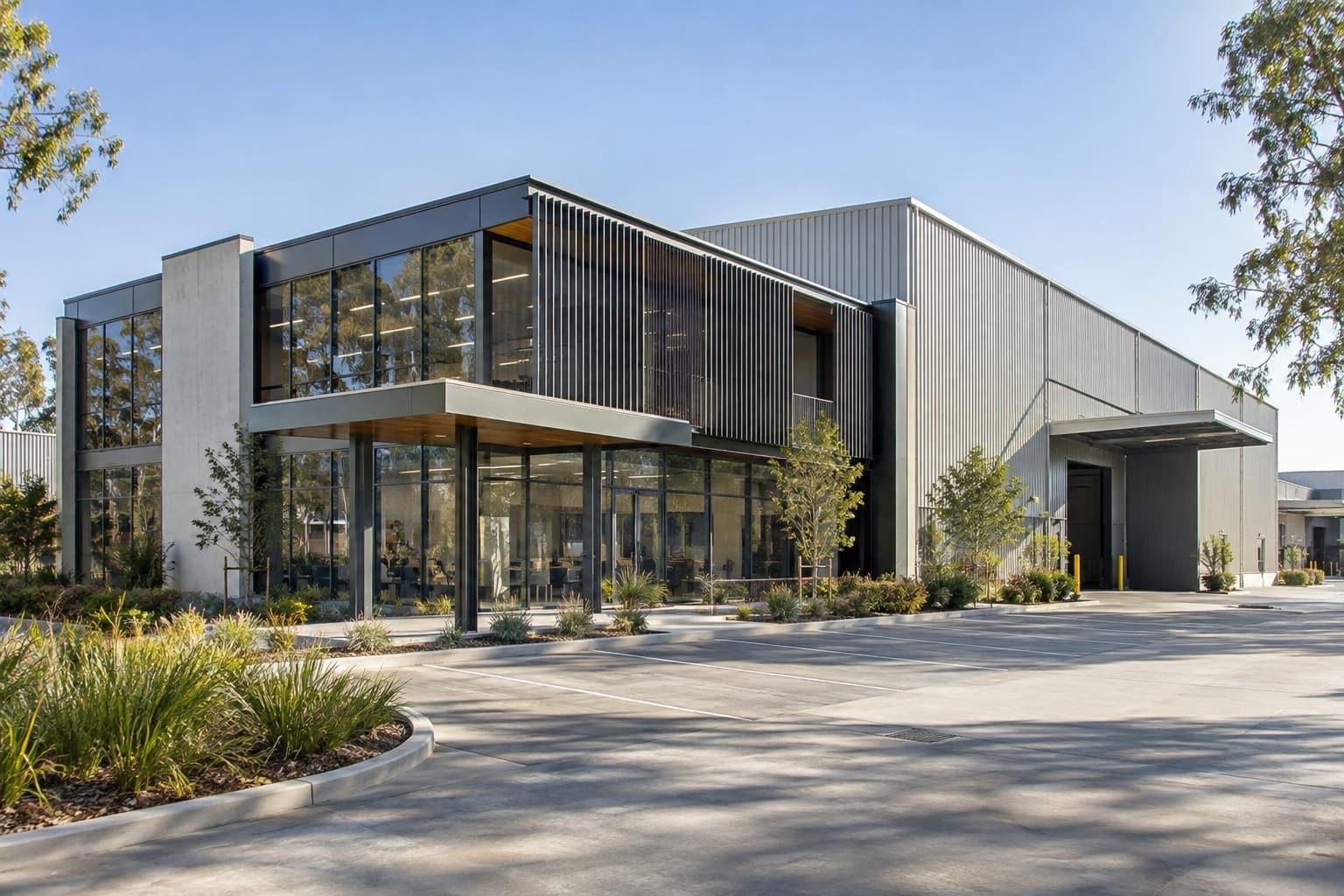 Concept visualisation of an office-fronted warehouse